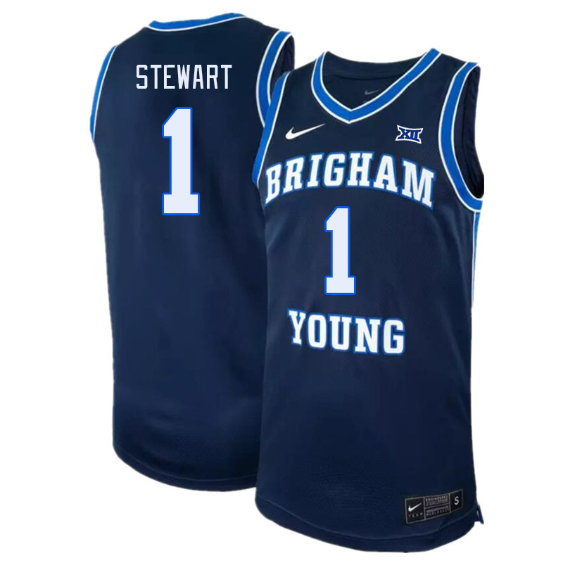 BYU Cougars #1 Trey Stewart Big 12 Conference College Basketball Jerseys Stitched Sale-Navy